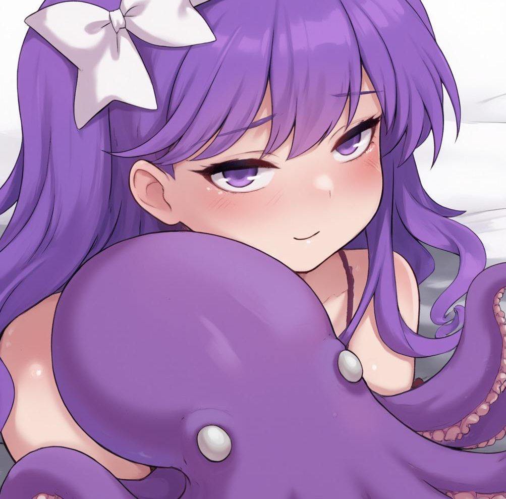 Purple hair girl with octopus